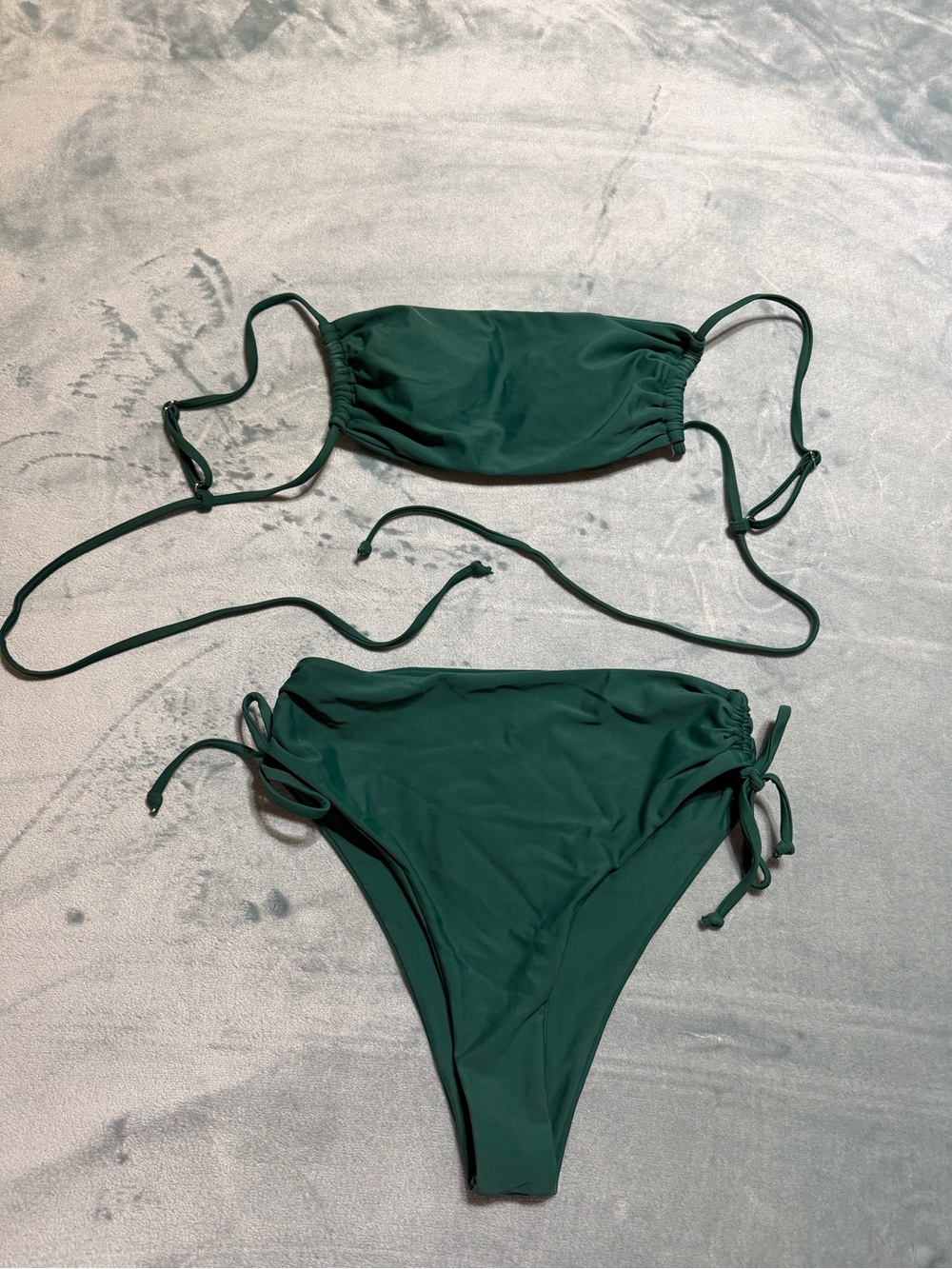Dark Green Women's Tie-Side High Waisted Bikini Set